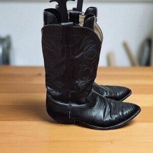 Vtg Larry Mahan Black Leather Cowboy Boots SIze 11 B, made in Texas